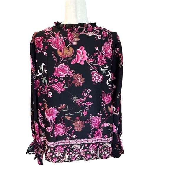 I.N.C. Long Sleeve Sheer Floral Blouse Black/Cranberry Size XL - Picture 2 of 10